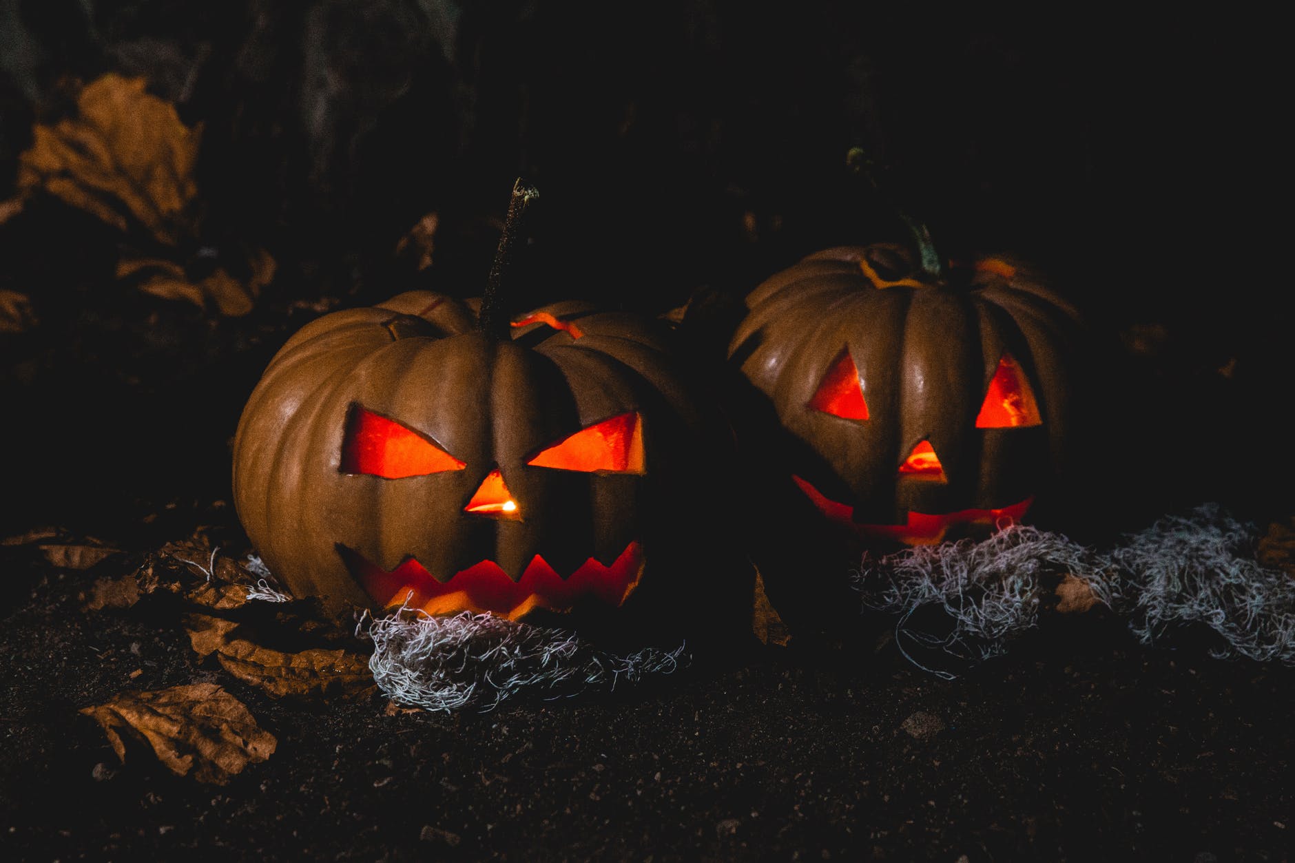 two jack o lantern lamps